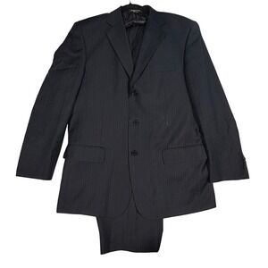 B&H Tailored Mens Pinstripe Wool Blend Suit 38 Jacket Pants Business Formal